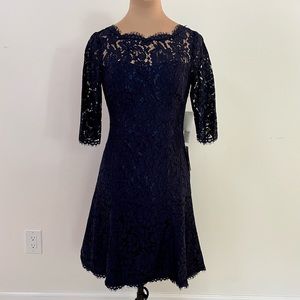 Eliza J Navy Lace Fit and Flare Cocktail Dress